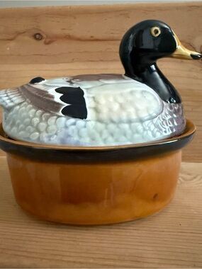 Mid-Century SECLA Portuguese Ceramic Mallard Duck Terrine w/Lid Cottagecore Dish